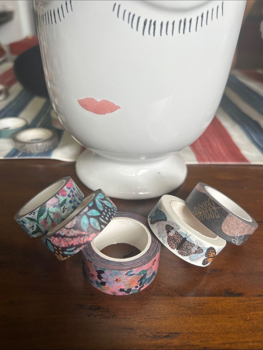 Floral & Butterfly Washi Tape Set - Pink, Teal, Black, White set of 5